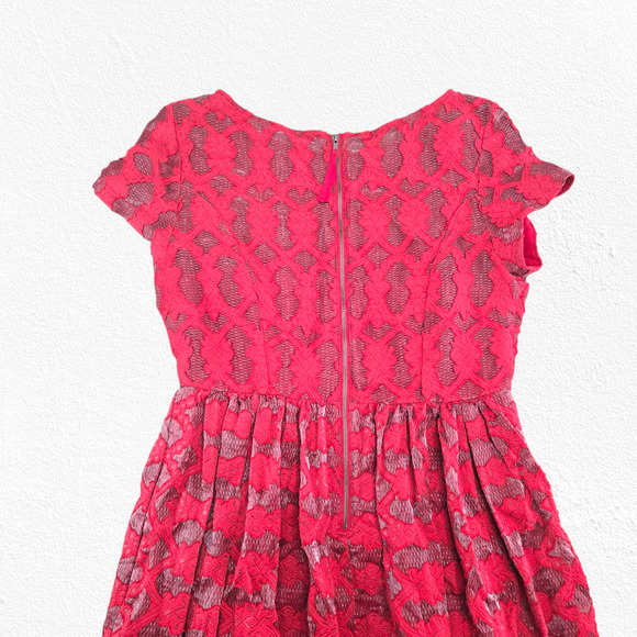 Moulinette Soeurs Anthropologie Red Lace Fit & Flare Cocktail Dress Size 12 - Picture 12 of 13